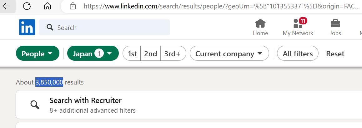 Number of Linkedin Users in Japan in 2024.